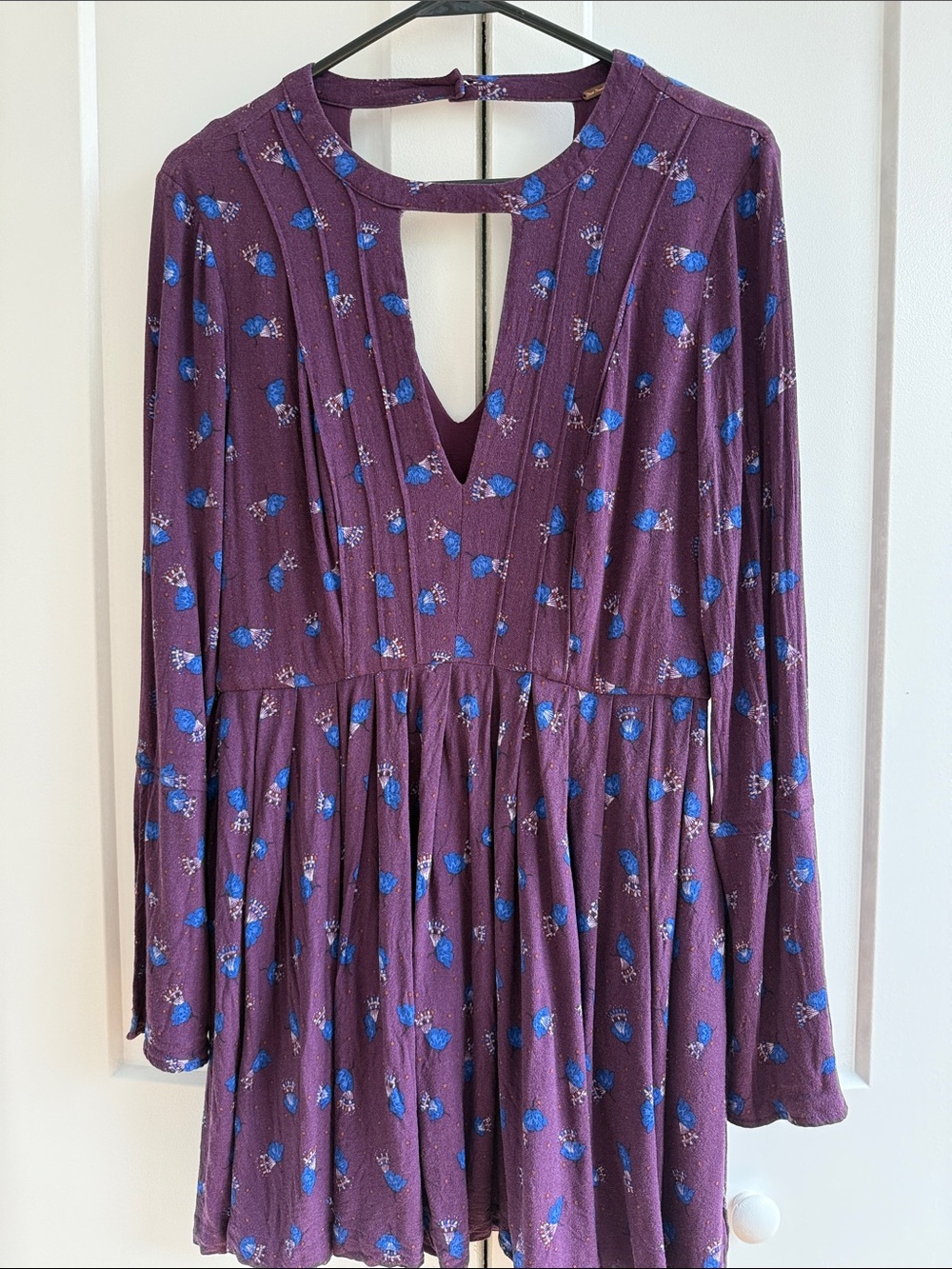 Free People Purple Floral V-Neck Long Sleeve Tunic Dress